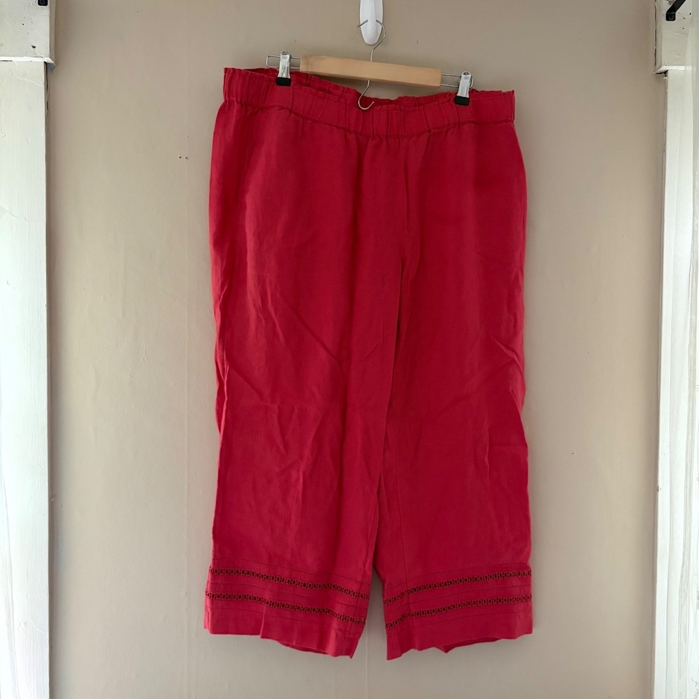 J Jill Love Linen Womens Wide Leg Cropped Pants Size XL Red Coral Resort NWT